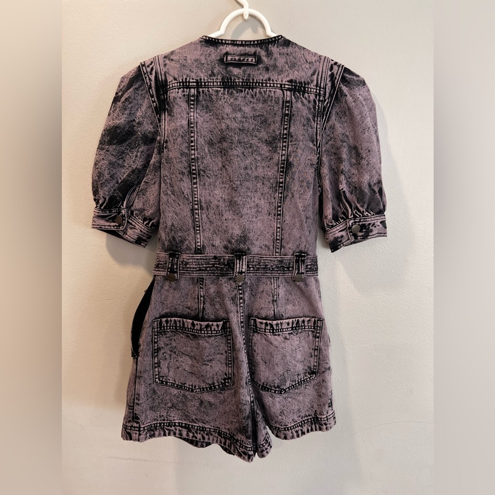 Ulla Johnson Purple Carmine Acid Denim Romper In Lilac Puff Sleeve Size 6 - Picture 6 of 7